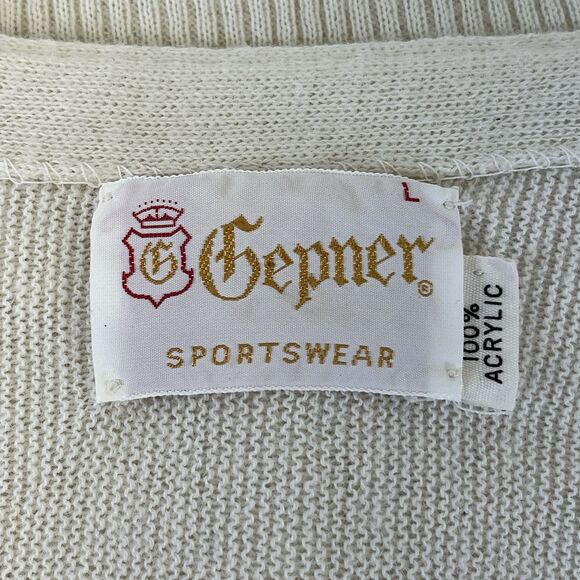 Vtg. 80's Clemson Univ. Gepner Mens Cardigan Sweater White W/ Org Paw Sz Lg - Picture 4 of 11